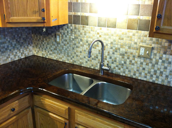 Polished Concrete Countertop Around Existing Sunken Stainless Steel Sink